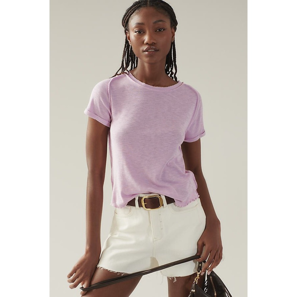 Anthropologie Pilcro Women's M Cotton Modal Rolled Sleeve Raglan Tee in Lavender